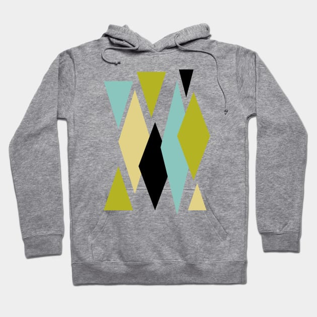 Blue Yellow Green Diamonds Triangles Retro Hoodie by OrchardBerry